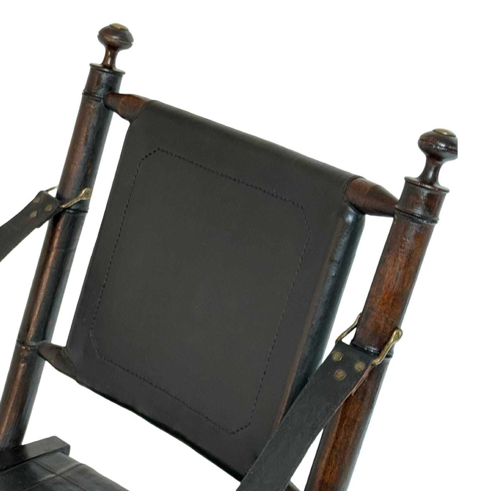 Officer's Chair   Wood And Leather Upholstery   Military Campaign Style photo 509.0