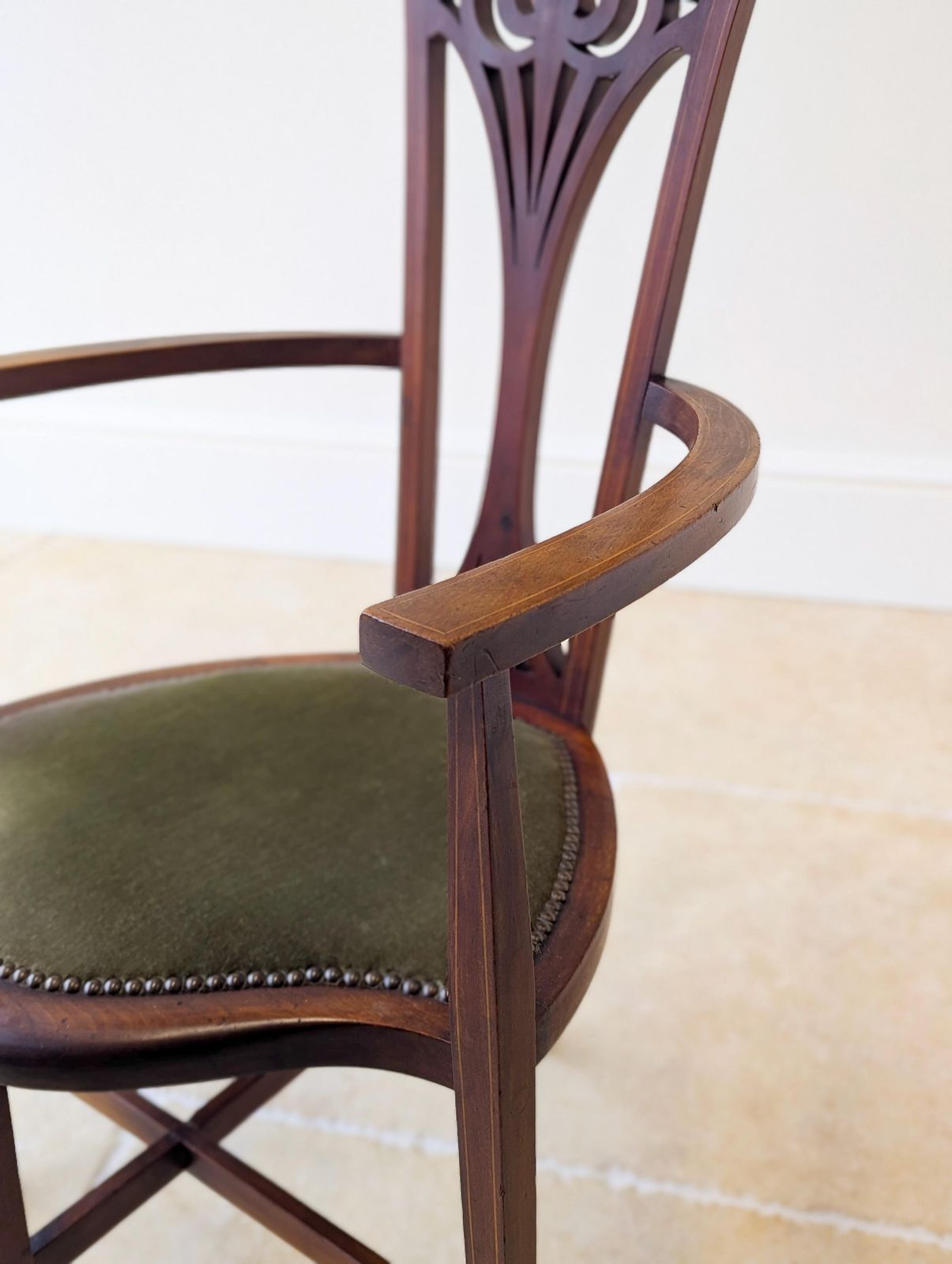 395.0 Antique Edwardian Mahogany Elbow Chair C.1910 photo