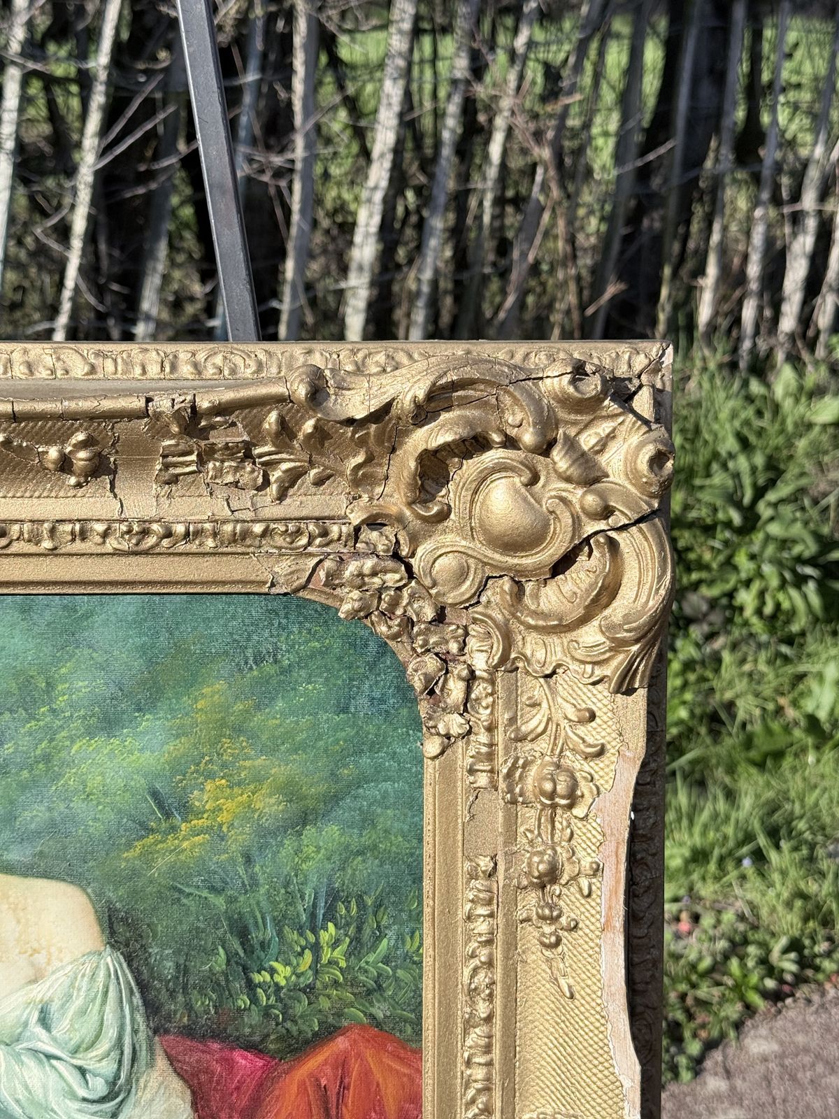 Framed Romantic Pastoral Painting – Rococo Style Scene With Figures – Ornate Gilt Frame photo Art