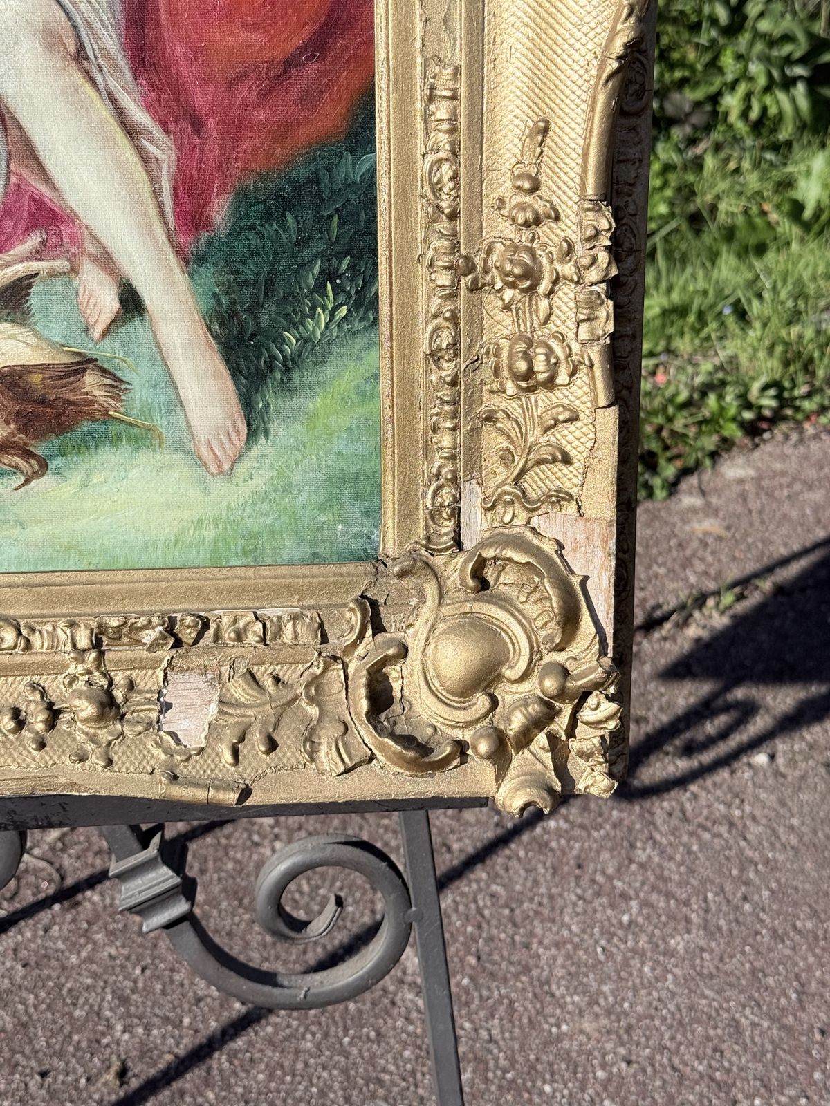 Framed Romantic Pastoral Painting – Rococo Style Scene With Figures – Ornate Gilt Frame photo 255.0