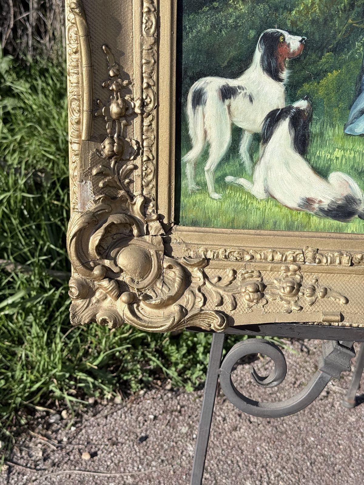 Framed Romantic Pastoral Painting – Rococo Style Scene With Figures – Ornate Gilt Frame photo buy