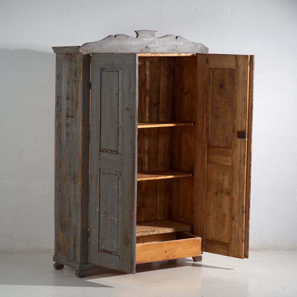 Rustic Painted Wooden Wardrobe, Central Europe, Circa 1900–1920 photo Furniture