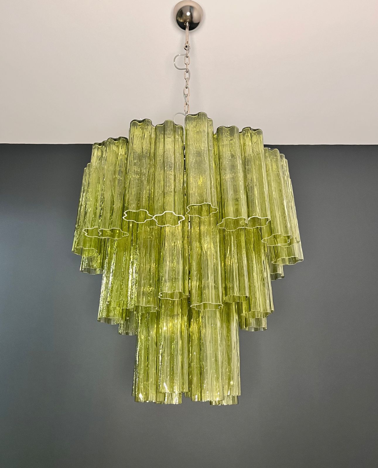 Three Tier Murano Glass Tube Chandelier   48 Green Glasses   Mid Century Modern photo Lighting