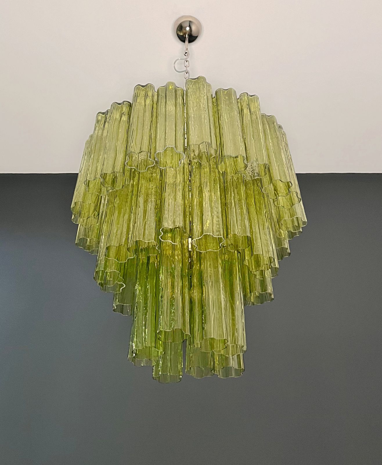 Three Tier Murano Glass Tube Chandelier   48 Green Glasses   Mid Century Modern photo 1380.0