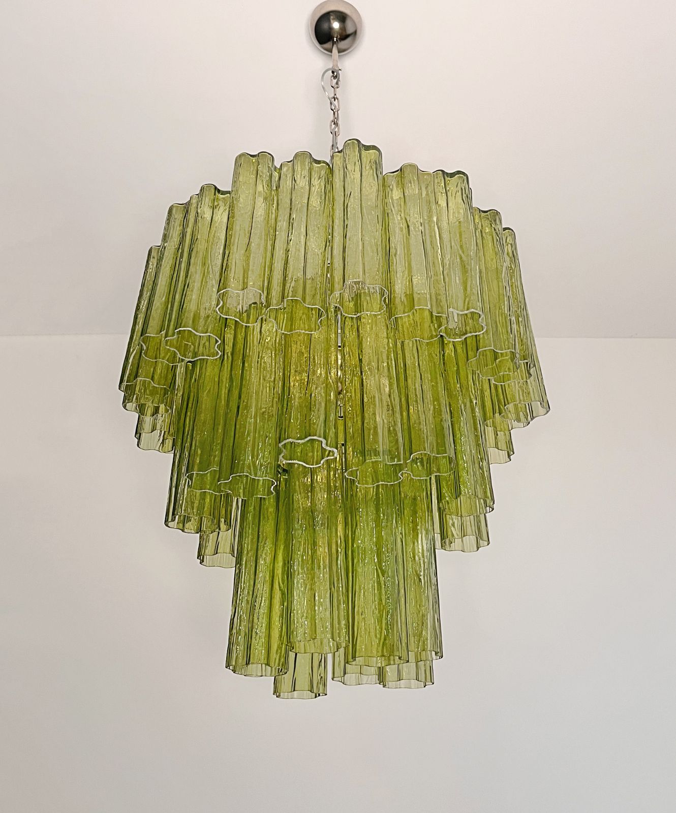 Three Tier Murano Glass Tube Chandelier   48 Green Glasses   Mid Century Modern photo vinterior