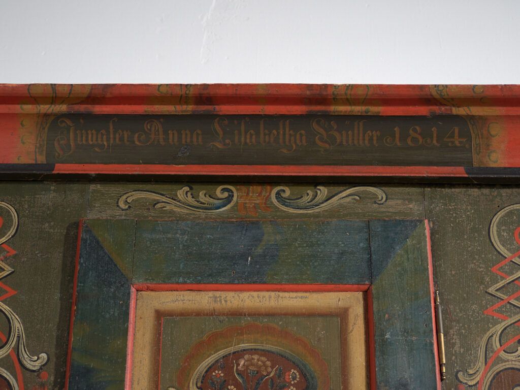 Furniture Folk Art Painted Cabinet, Central Europe, Dated 1814 photo
