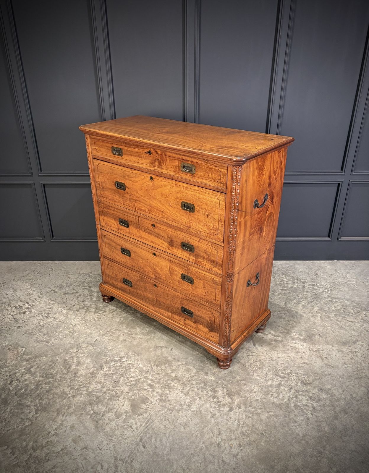 photo furniture 19th Century Camphor Wood Military Campaign Secretaire Chest