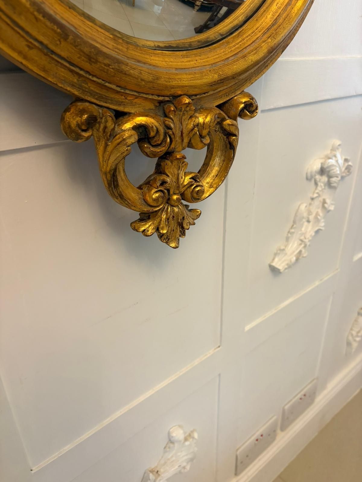 Antique Pair Of Regency Style Giltwood Convex Girandole Wall Mirrors photo vintage