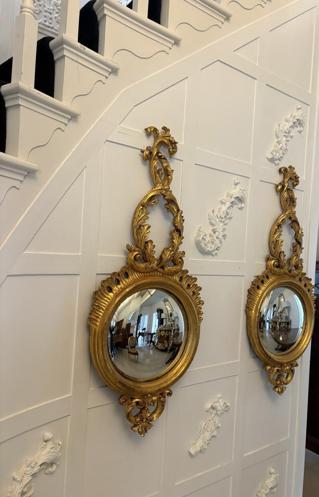 Home Decor Antique Pair Of Regency Style Giltwood Convex Girandole Wall Mirrors photo