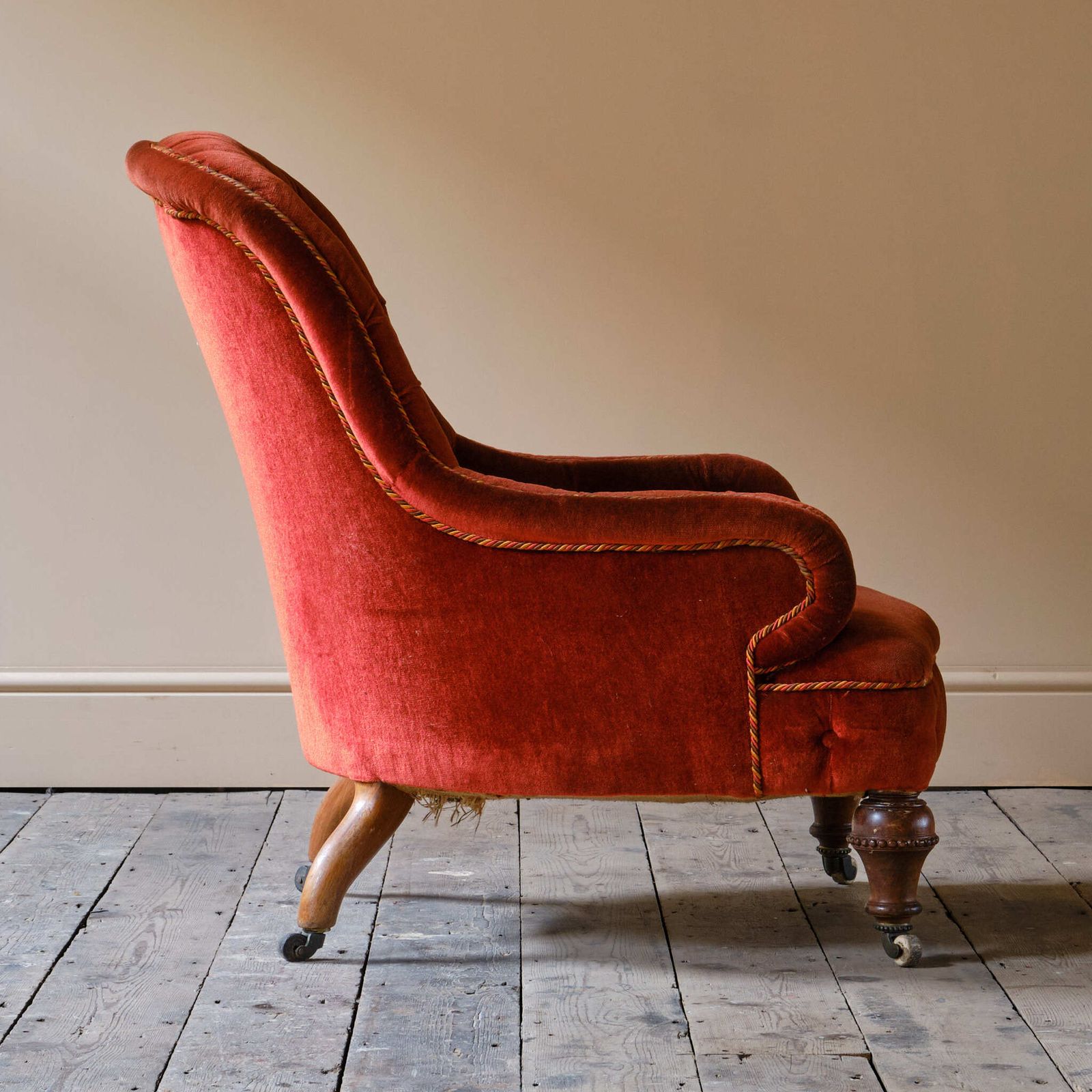 19th Century Red Velvet Iron Back Armchair photo Furniture