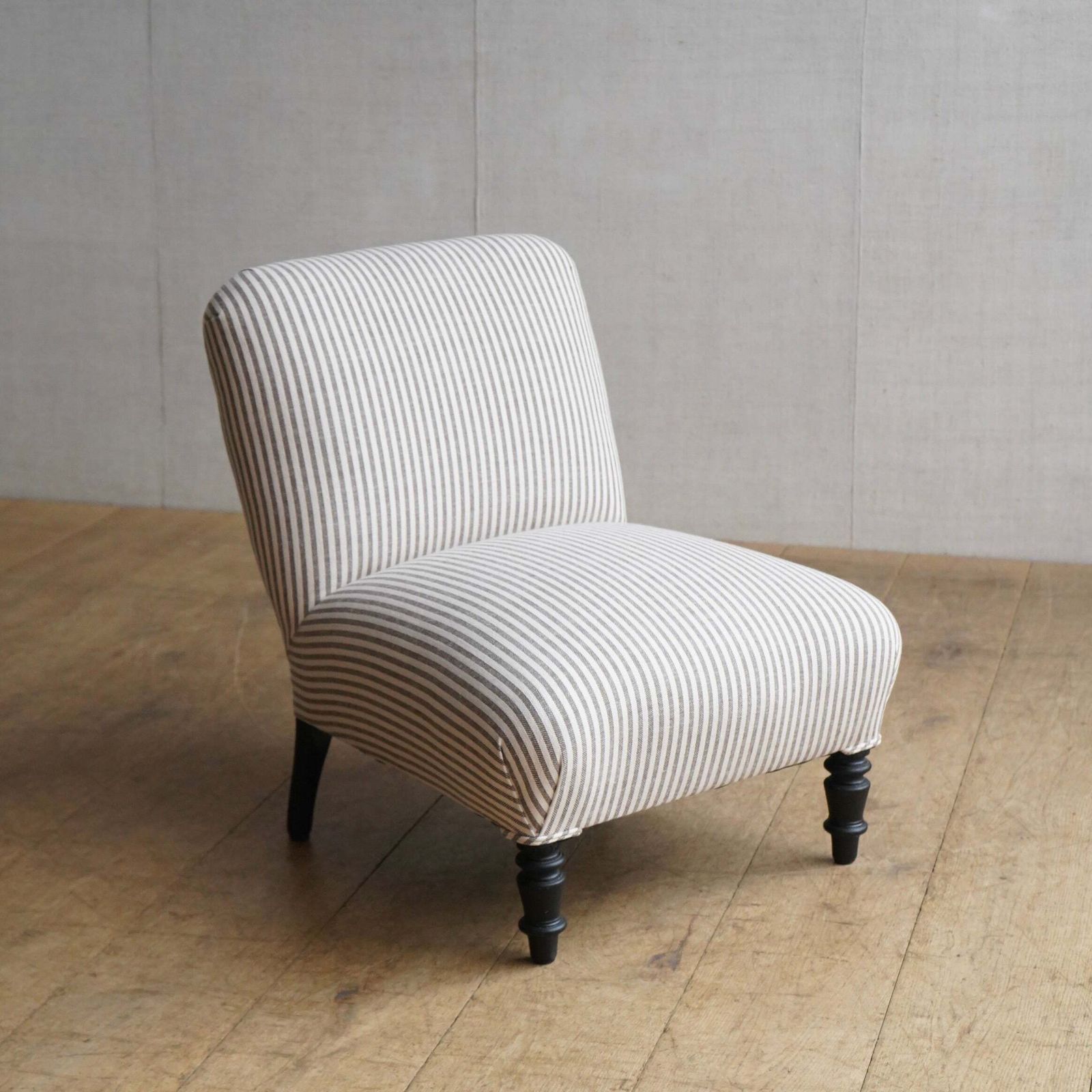 Ticking Slipper Chair, 1800s, Antique photo furniture