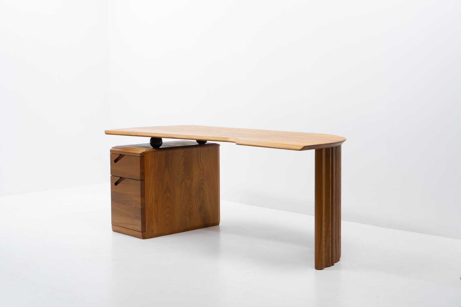 Curved Desk In Elm Produced By Seltz, France 1980s photo furniture