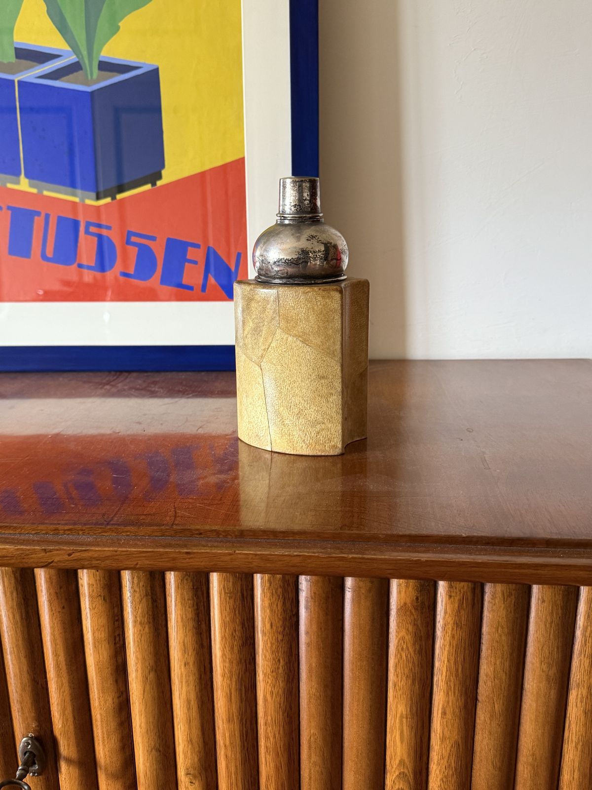 Mid Century Cream Parchment Cocktail Shaker, Aldo Tura Italy 1950s photo for sale