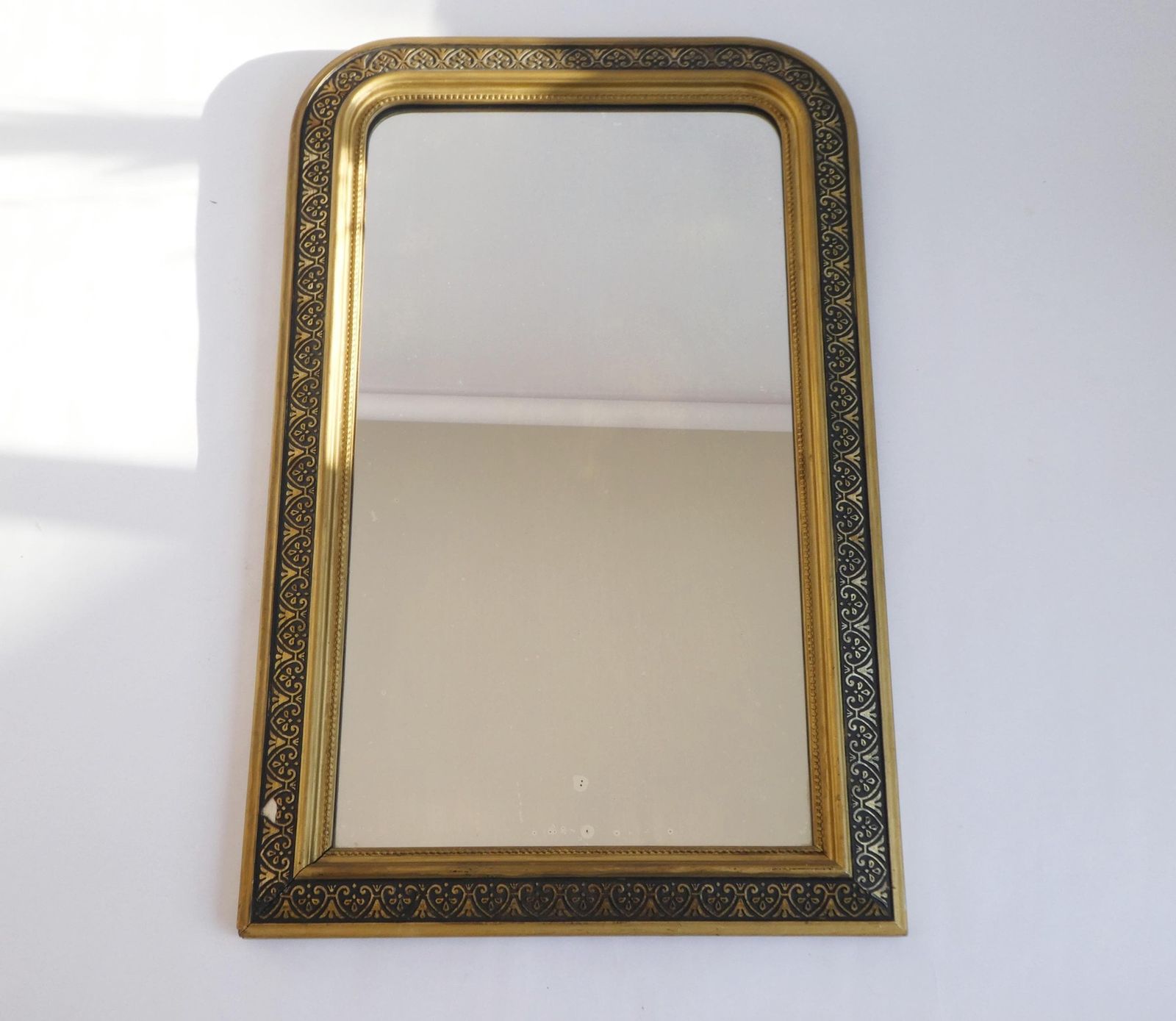 French 19th Century Gold Louis Philippe Mirror, Antique Arched Tall Gilded Mantle Mirror. photo 719.0