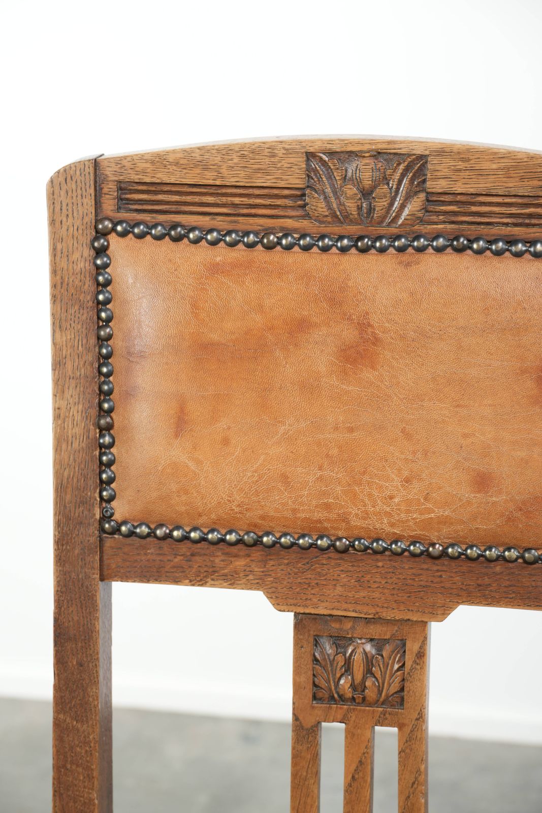 Furniture Set Of 4 Antique Oak Dining Chairs In Art Nouveau Style With Sheepskin photo