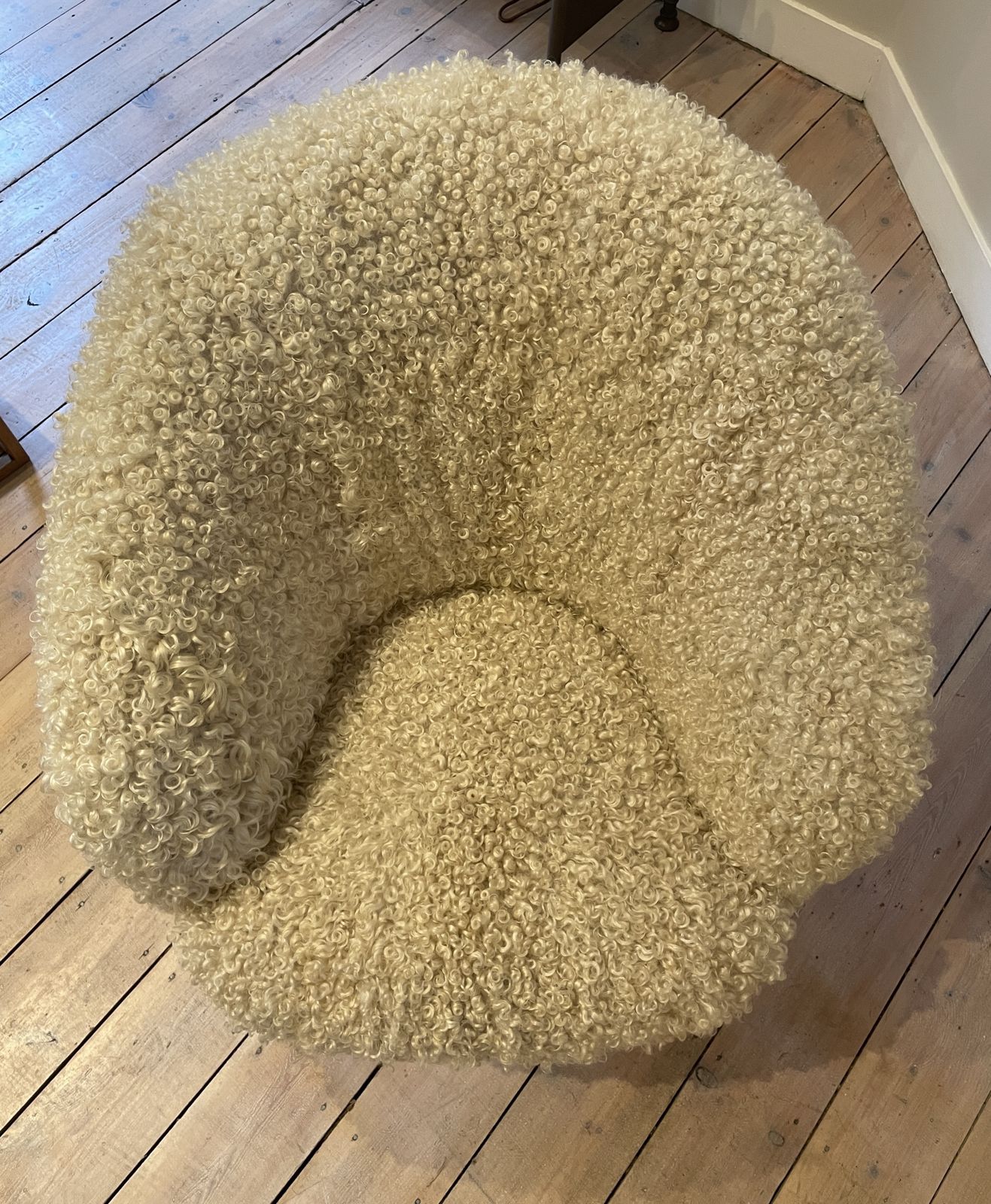 Cocktail Chair, 1950's With Teak Legs. Danish Mid Century   Sheepskin photo for sale