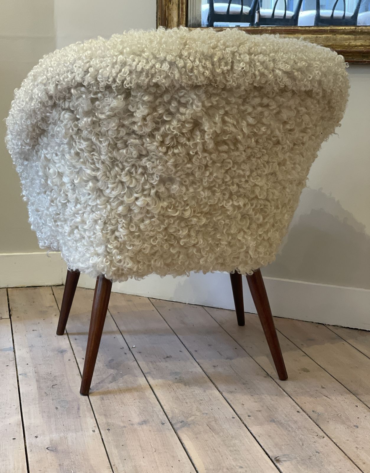 Cocktail Chair, 1950's With Teak Legs. Danish Mid Century   Sheepskin photo 2300.0
