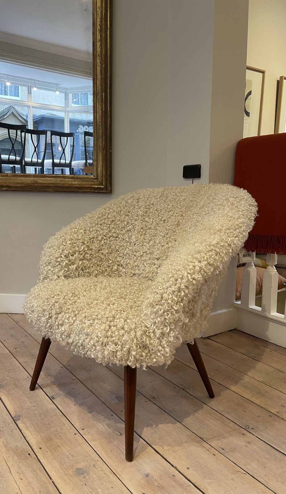 Cocktail Chair, 1950's With Teak Legs. Danish Mid Century   Sheepskin