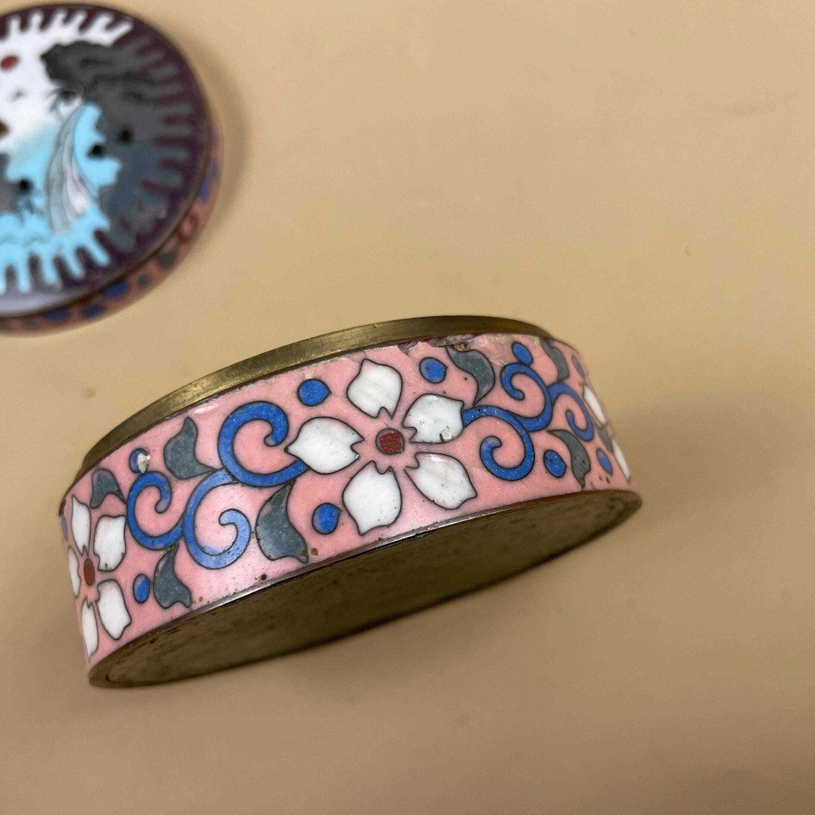 Cloisonne Trinket Box Enamel Jewellery Keepsake Container With Lid Oriental Chinese Small Vanity Box Dressing Table Decor Scenic. photo vinterior