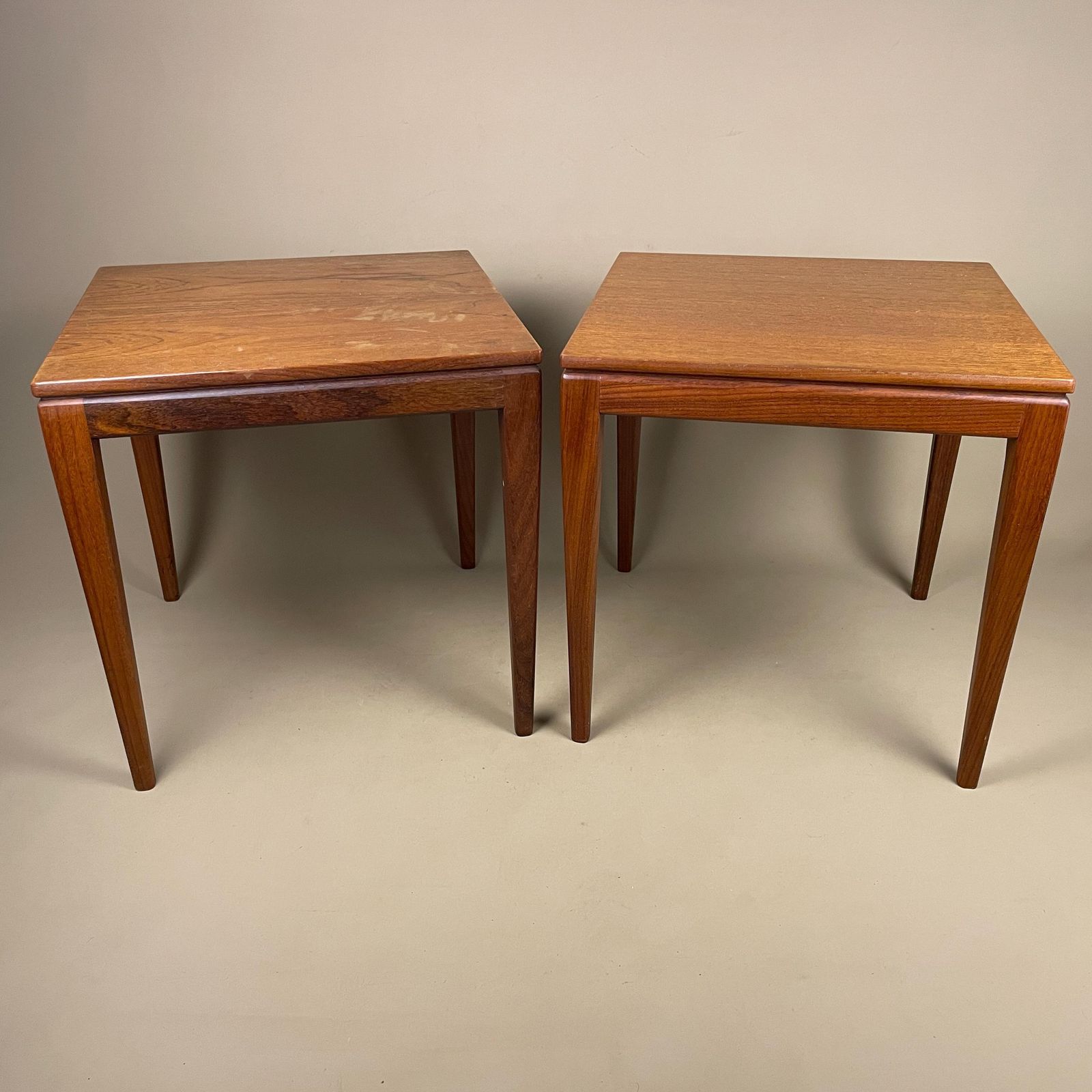 Mid Century Wooden Side Tables Pair Tapered Leg End Tables Teak Finish Scandinavian Retro Style Vintage. photo furniture