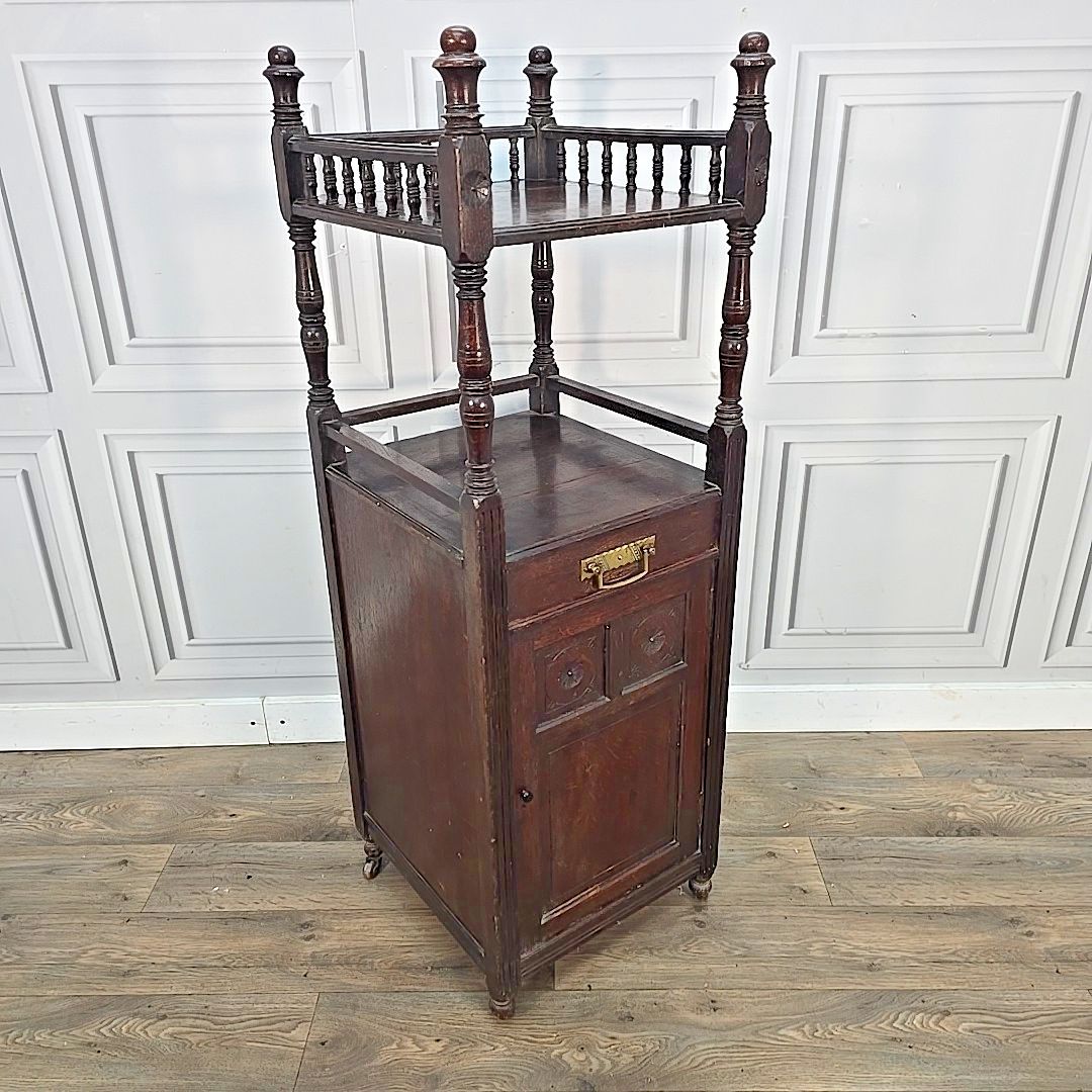 Antique Whatnot Cabinet Mahogany 2 Tier Bedside Nightstand Drawer Cupboard photo furniture