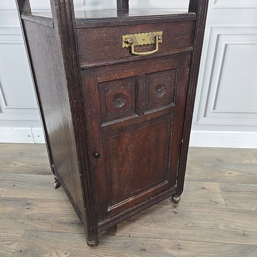 Antique Whatnot Cabinet Mahogany 2 Tier Bedside Nightstand Drawer Cupboard photo vinterior