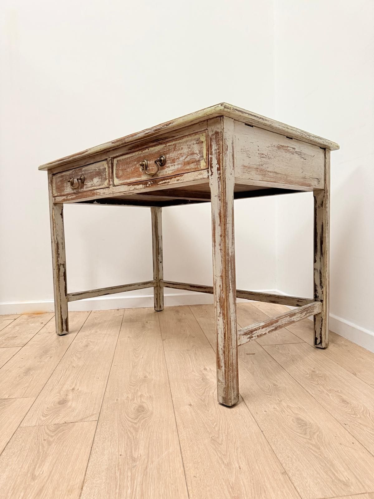 Furniture Vintage French Painted Pine Farmhouse Table 2 Drawer  Delivery Available 0263. photo