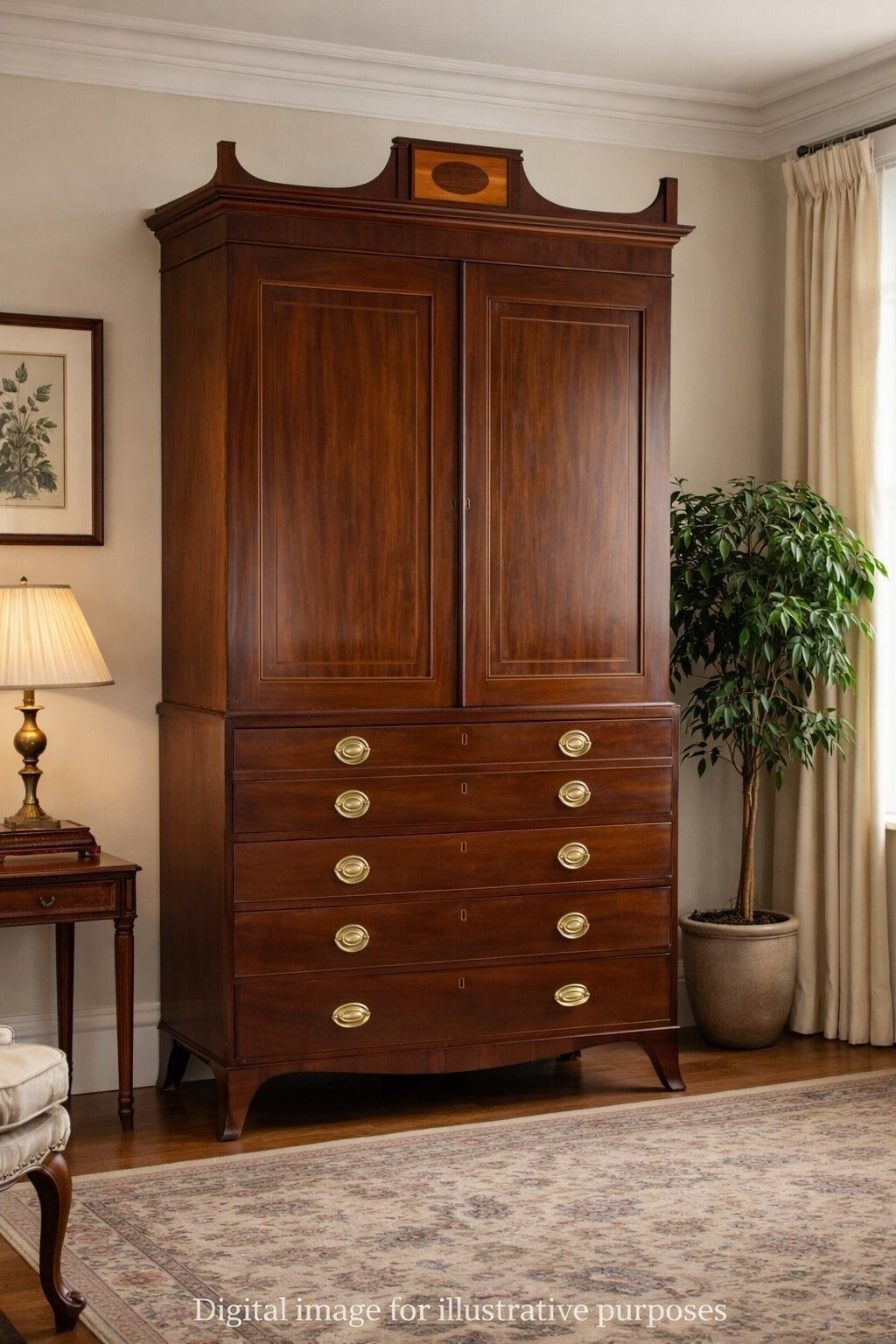 George III Mahogany Secretaire Linen Press photo buy