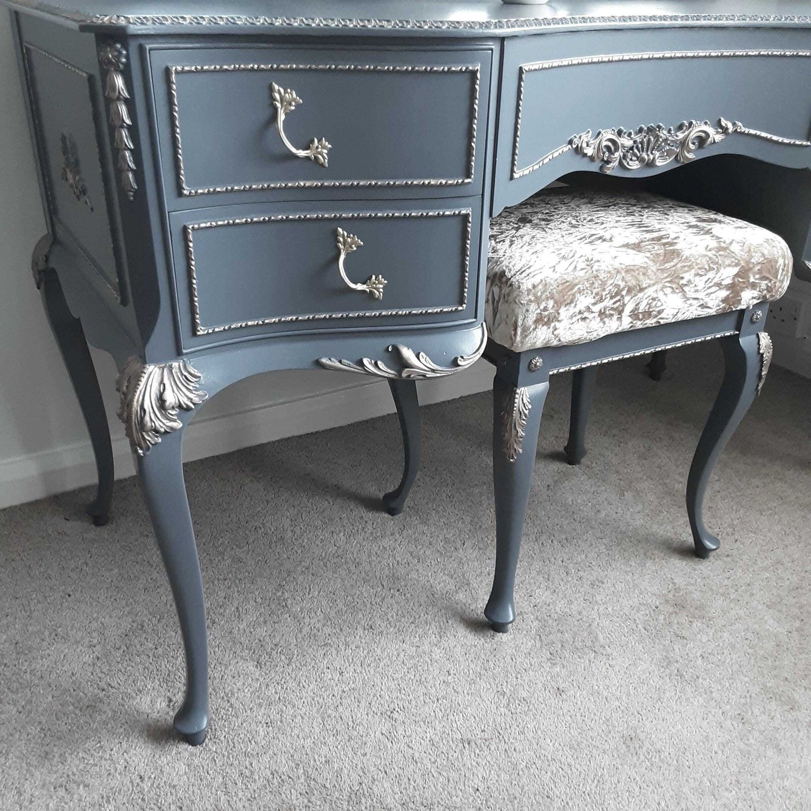 shabby chic dressing table grey Olympus Louis Style Antoinette With Mirrors And Stool bedroom grey dressing table