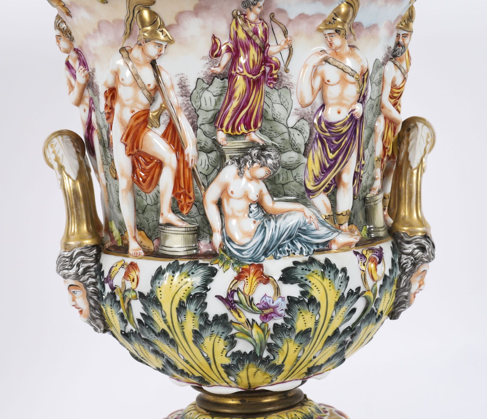photo vintage Antique Pair Large Italian Naples Capodimonte Urns / Vases 19th C