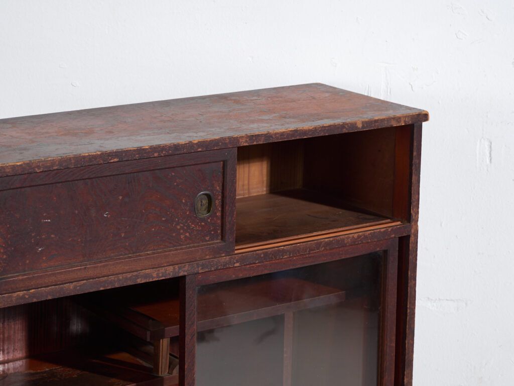Antique Japanese Tea Cabinet (Cha Tansu) With Glass Sliding Doors – Taisho / Showa – Circa 1920–1950 photo for sale