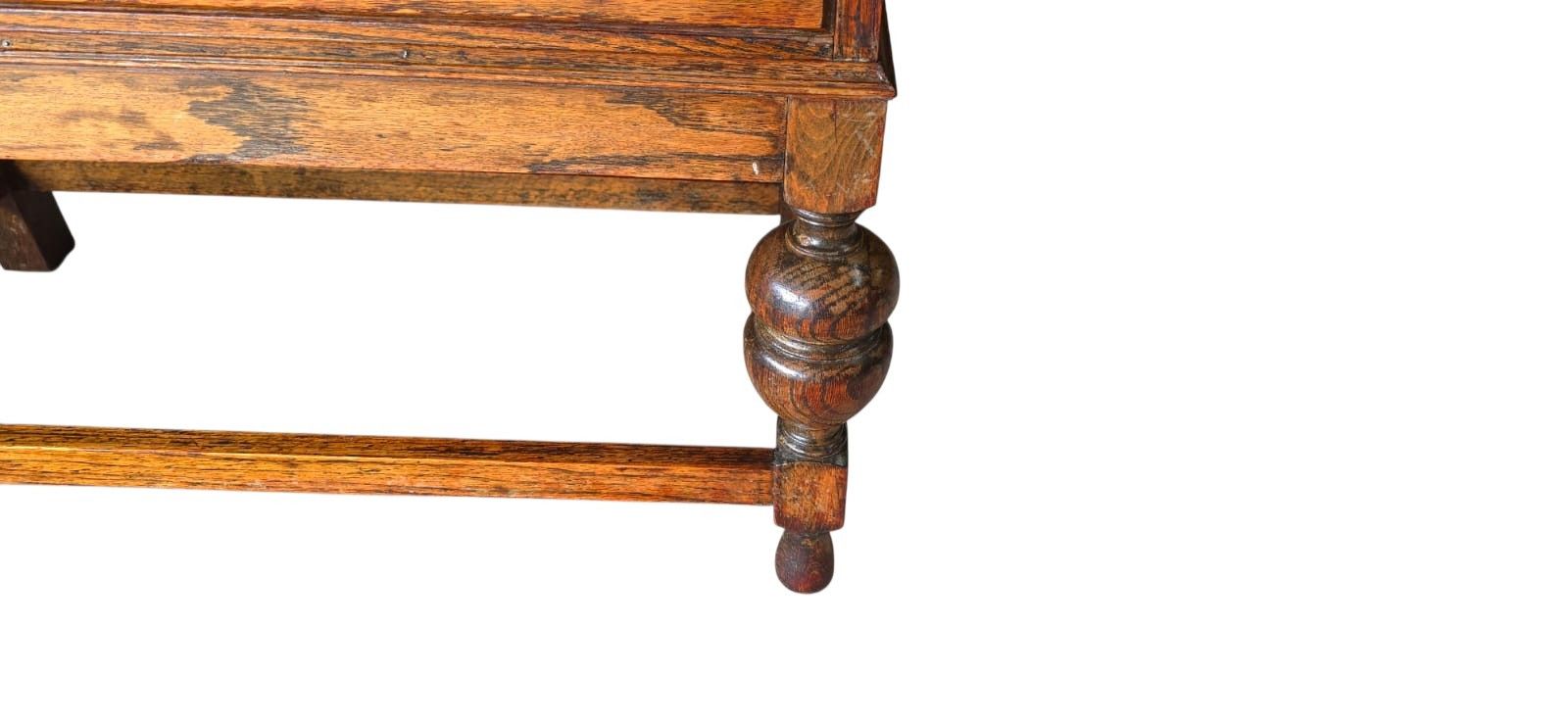 photo furniture Vintage Jacobean Revival Oak Bureau With Turned Legs & Two Drawers