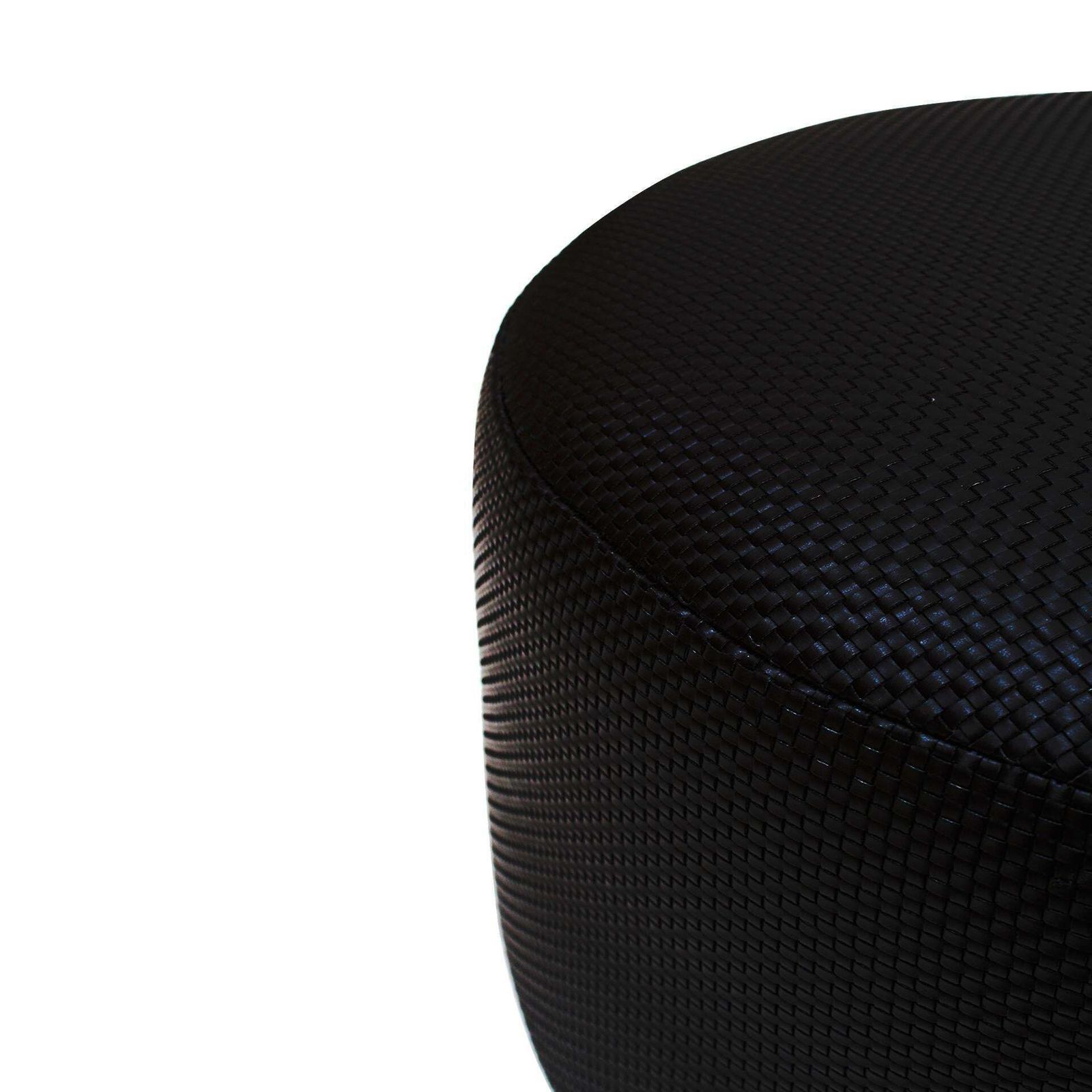 Contemporary La Design Wood Upholstered In Black Braided Lambskin Circular Pouf photo vinterior