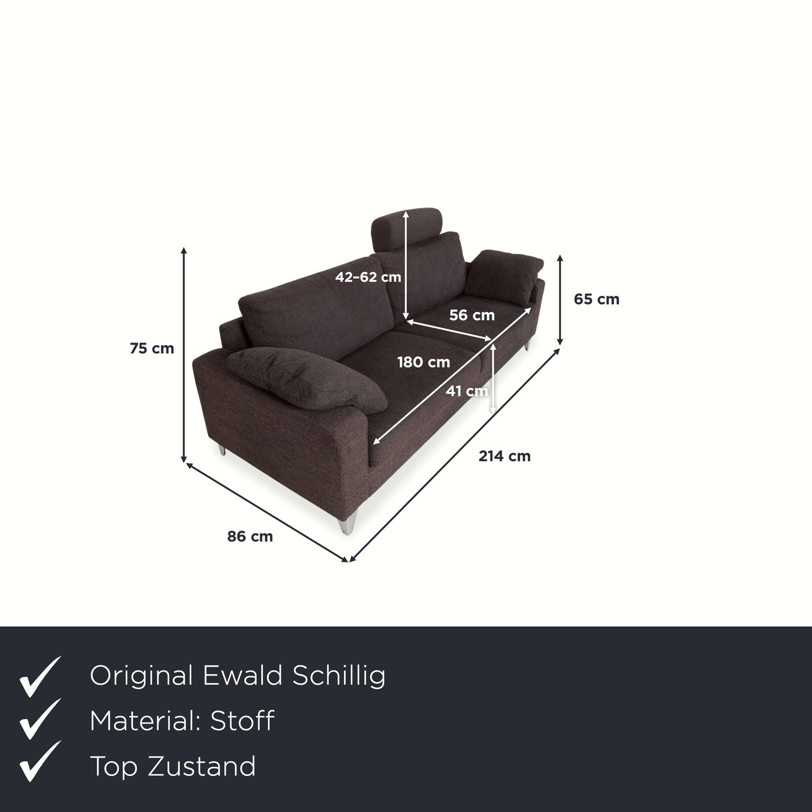 Canapé 3 places Ewald Schillig en tissu brun gris photo furniture