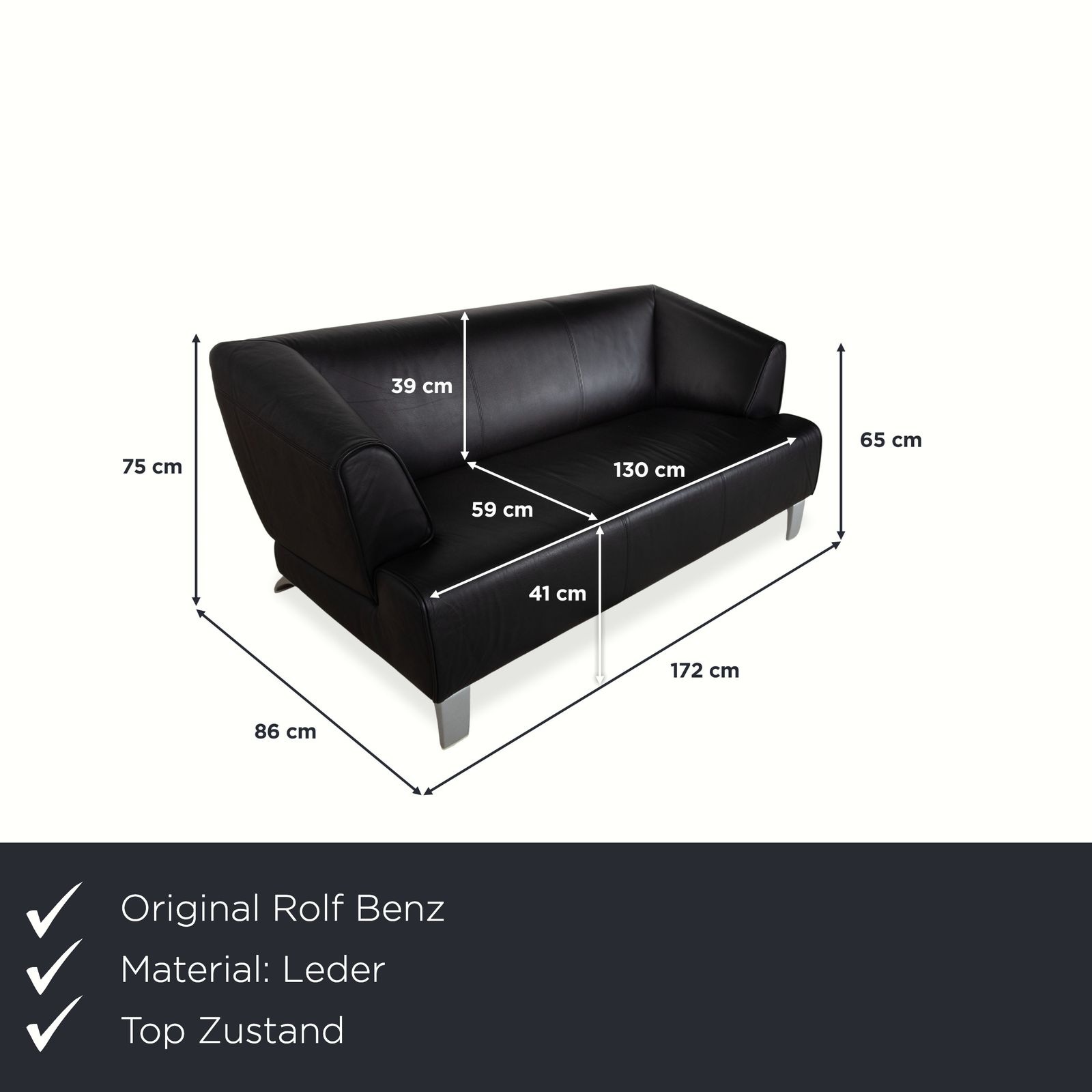 Canapé 2 places Rolf Benz 2300 en cuir noir photo furniture