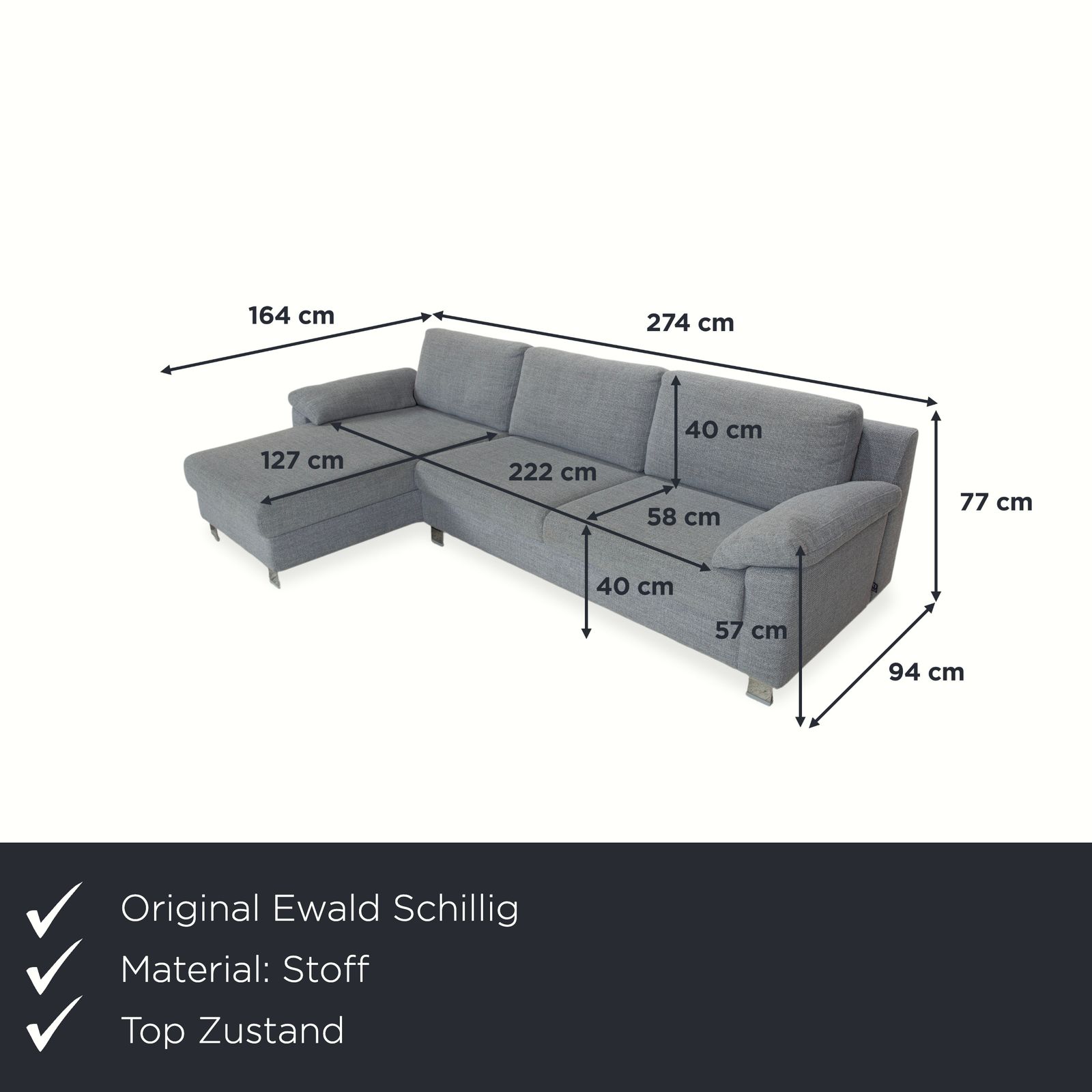 Canapé d'angle Ewald Schillig en tissu gris photo furniture