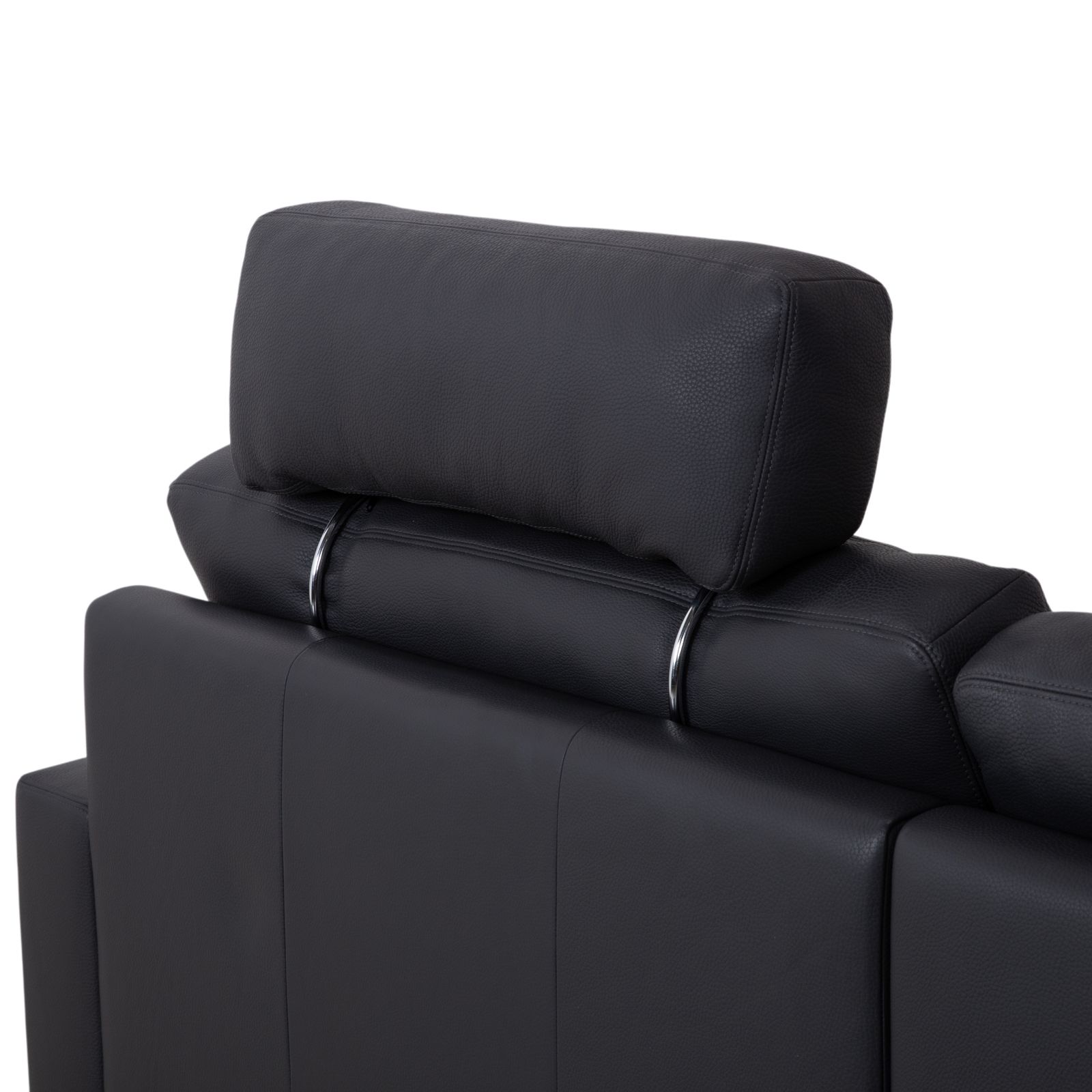 Canapé d'angle Erpo CL 820 en cuir gris anthracite foncé, pieds luge en chrome, 2 appuie-têtes inclus, méridienne à droite photo buy