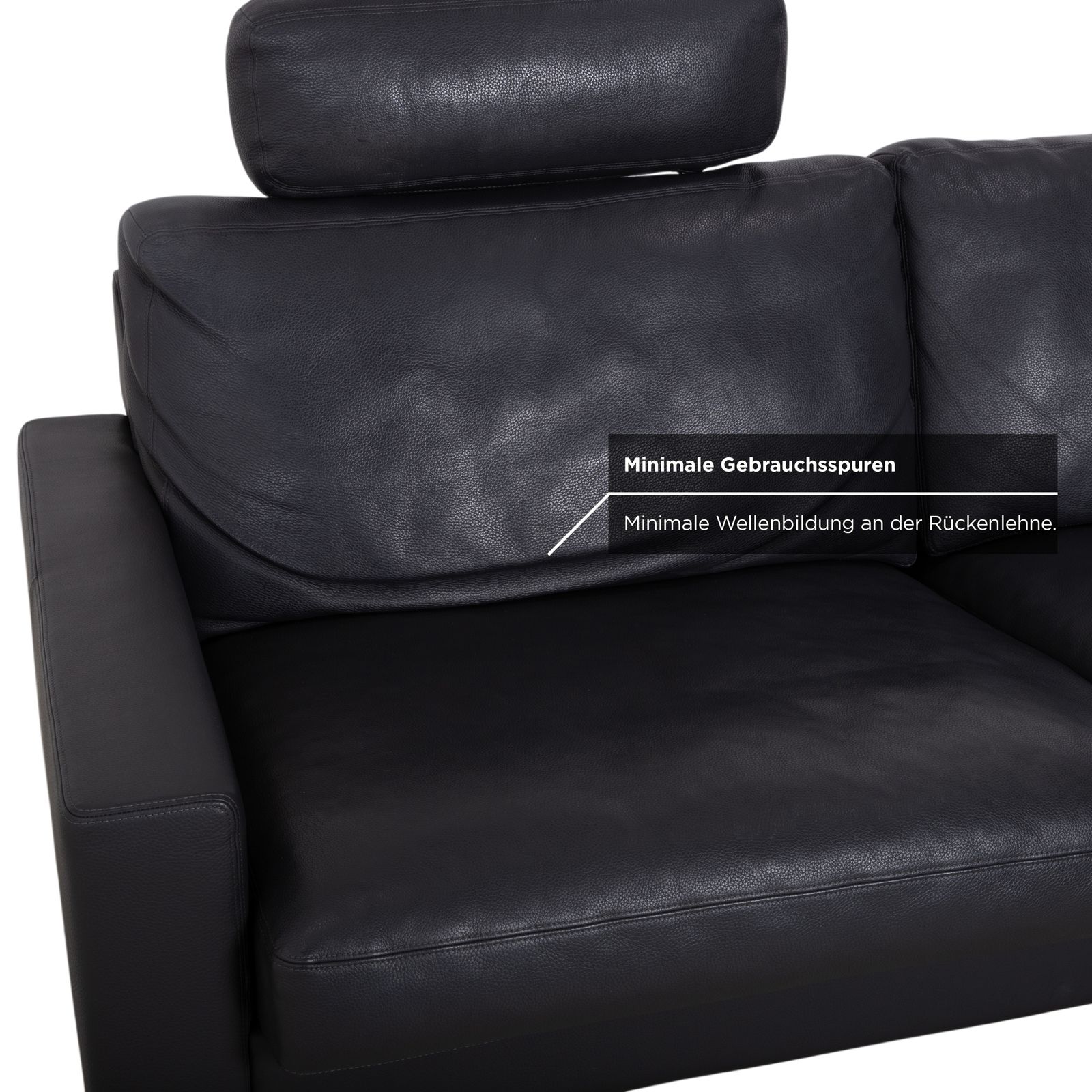 photo for sale Canapé d'angle Erpo CL 820 en cuir gris anthracite foncé, pieds luge en chrome, 2 appuie-têtes inclus, méridienne à droite