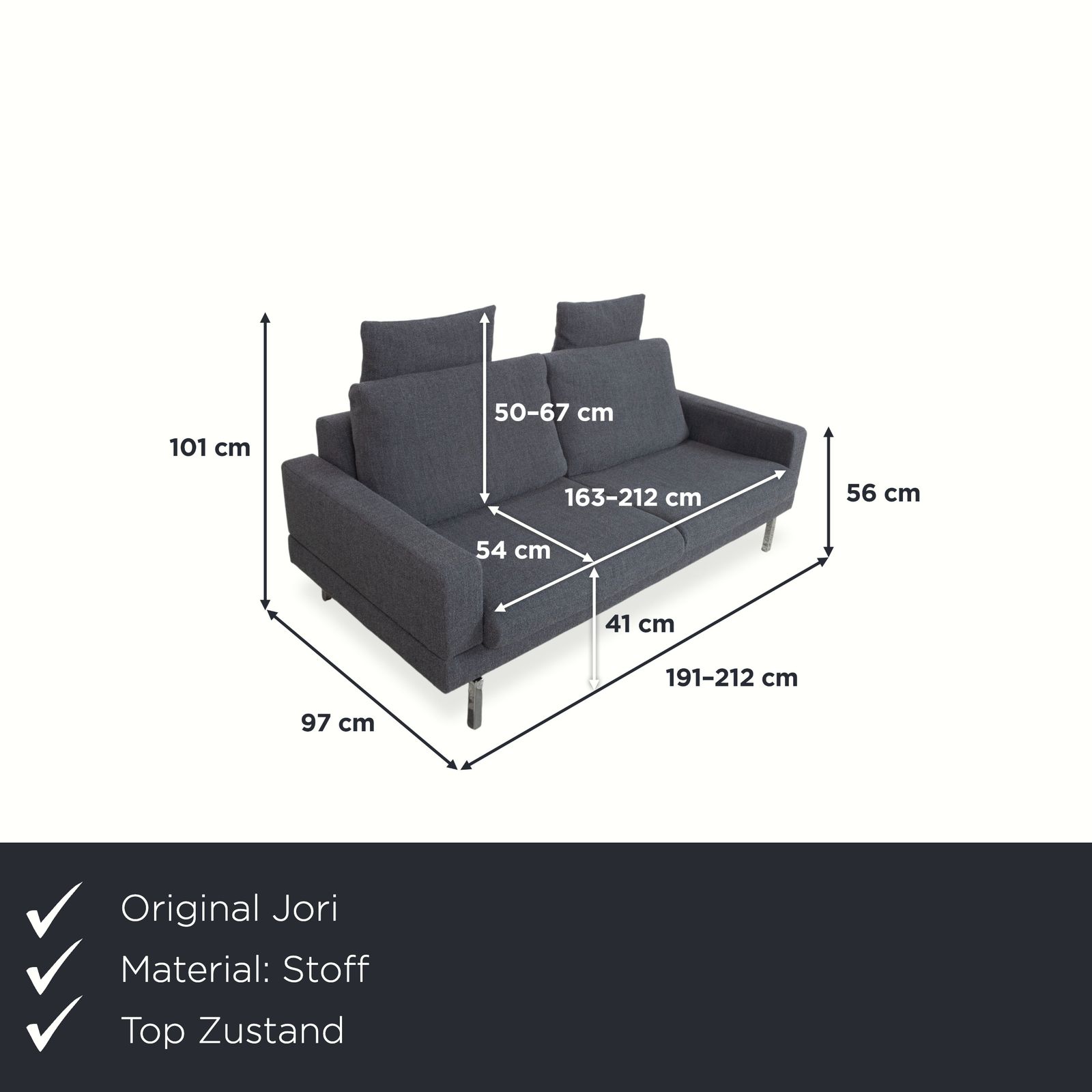 Canapé 2 places Jori Tigra en tissu gris, fonction manuelle photo furniture