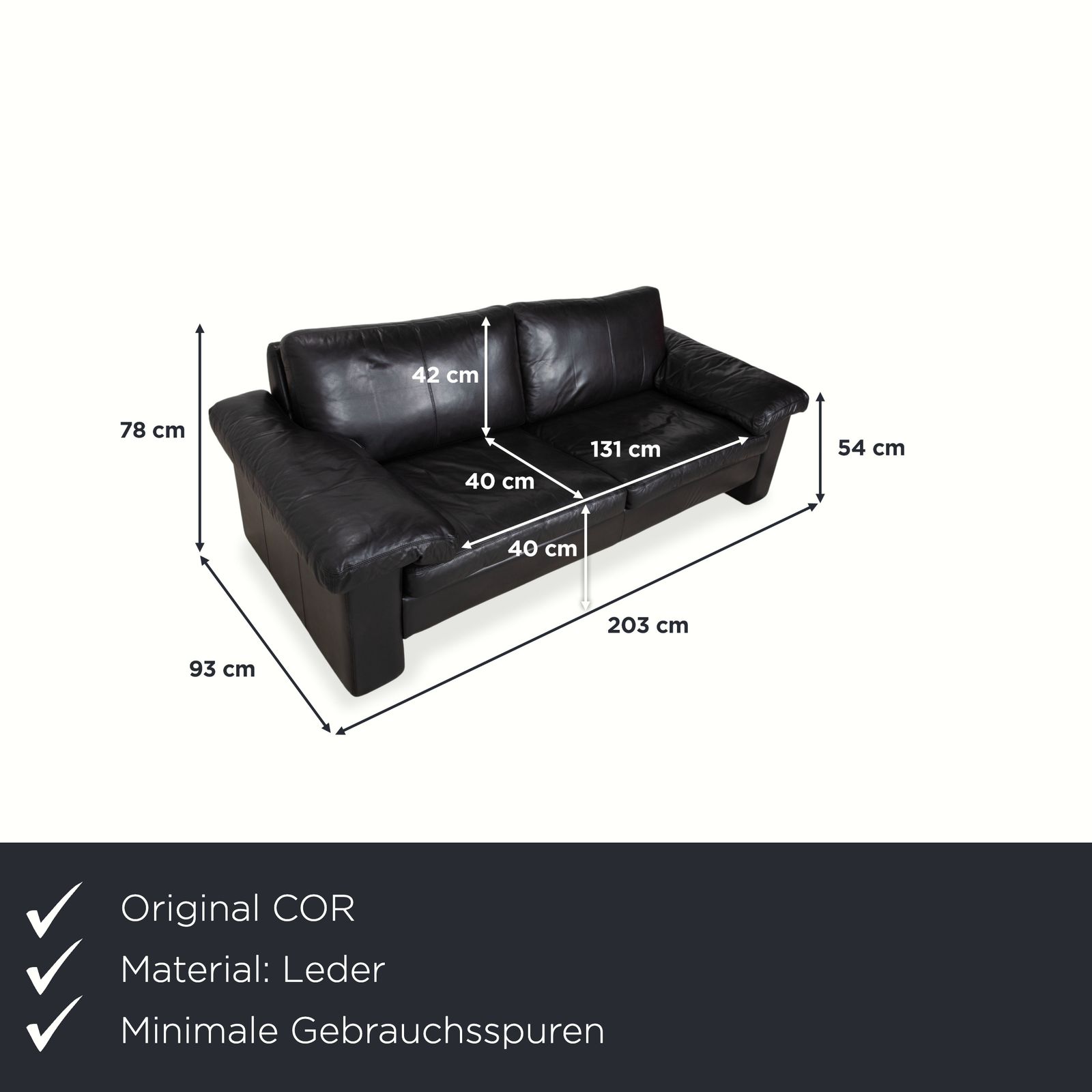 Canapé 2 places Cor Conseta en cuir noir photo furniture