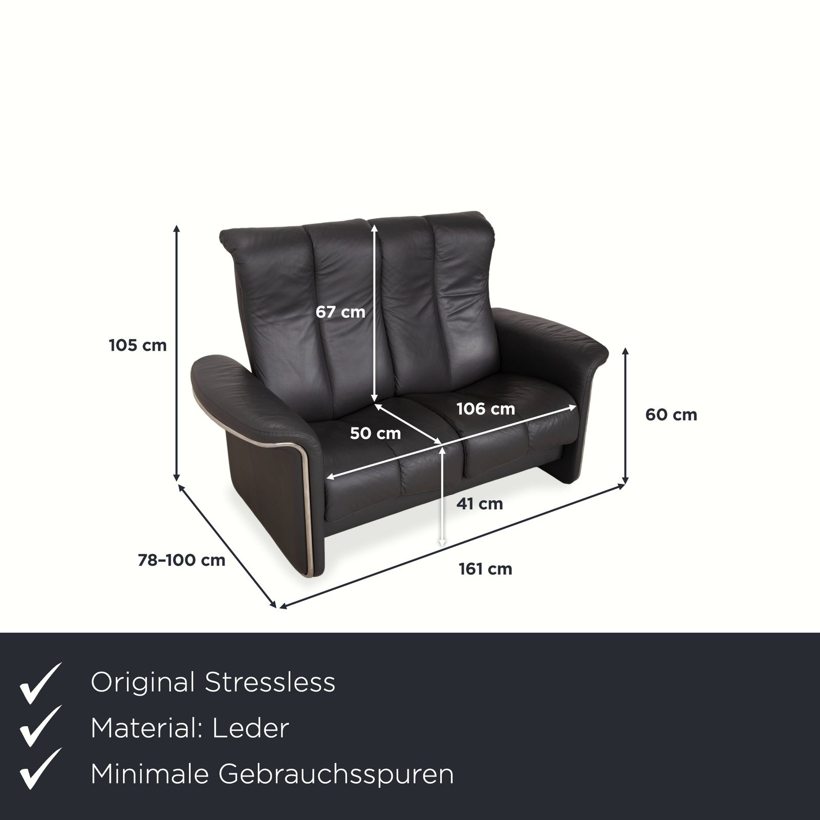 Canapé 2 places Stressless Soul en cuir gris anthracite foncé, fonction manuelle photo furniture