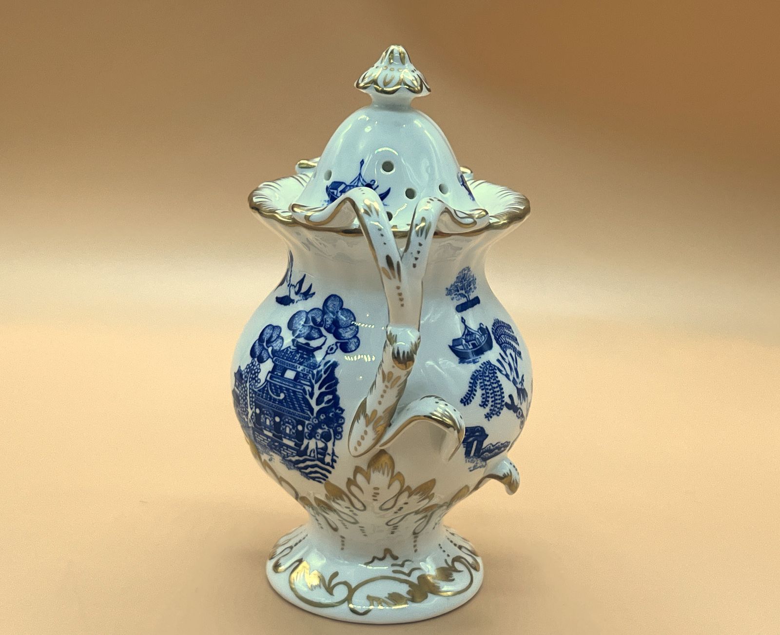 Beautifully Delicate Coalport China Blue Willow Potpourri Jar With Lid. photo furniture