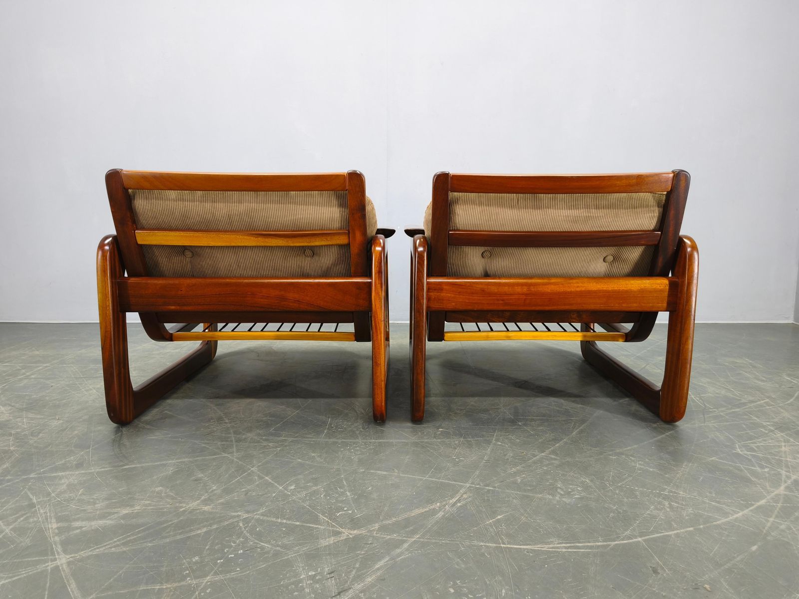 Pair Scandinavian Lounge Chairs 1970s Wood Corduroy Upholstery photo 2840.0