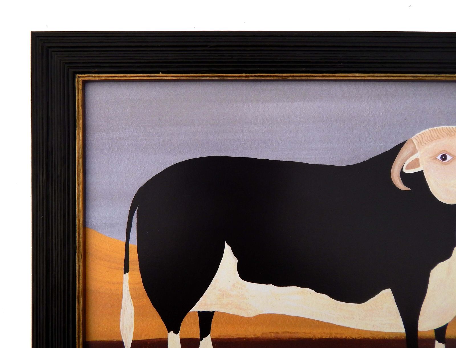 Naive Prize Hereford Bull Folk Art Cow Print In Hand Painted Black Frame By Matt Rix photo 125.0