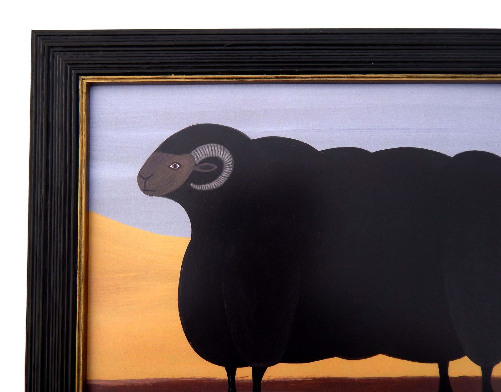 Naive Prize Black Ram Folk Art Sheep Print In Hand Painted Black Frame By Matt Rix photo furniture