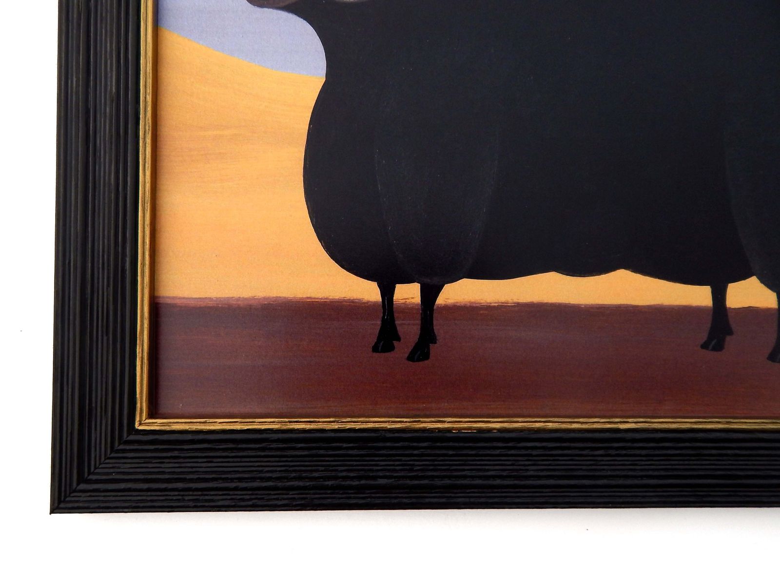 Naive Prize Black Ram Folk Art Sheep Print In Hand Painted Black Frame By Matt Rix photo for sale