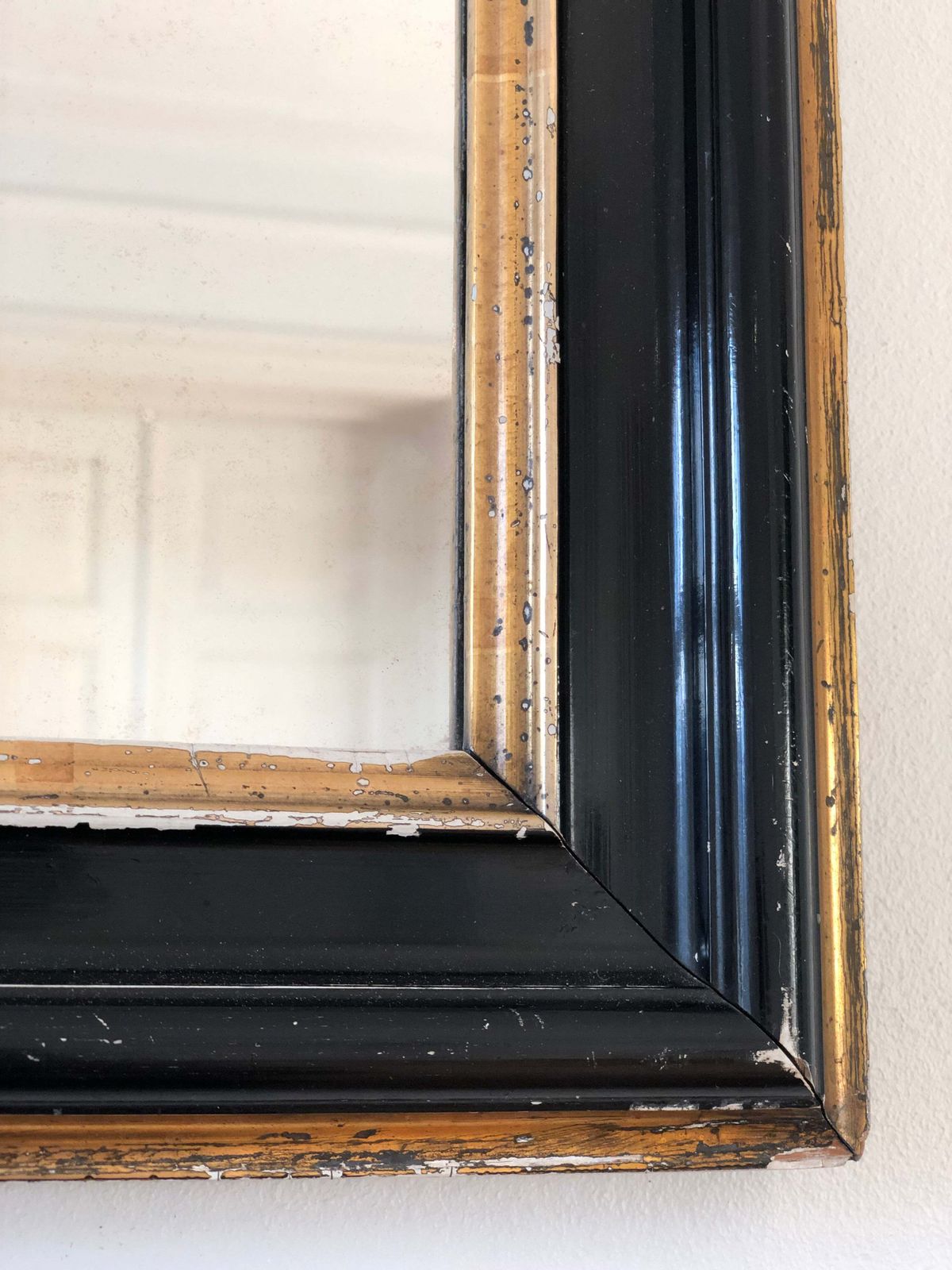 Antique French Louis Philippe Full Length Mirror – Black And Gold, Late 19th Century photo vintage