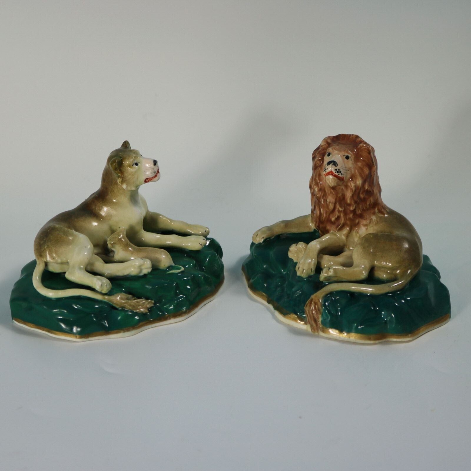 Rare Pair Staffordshire Lion And Lioness Figures