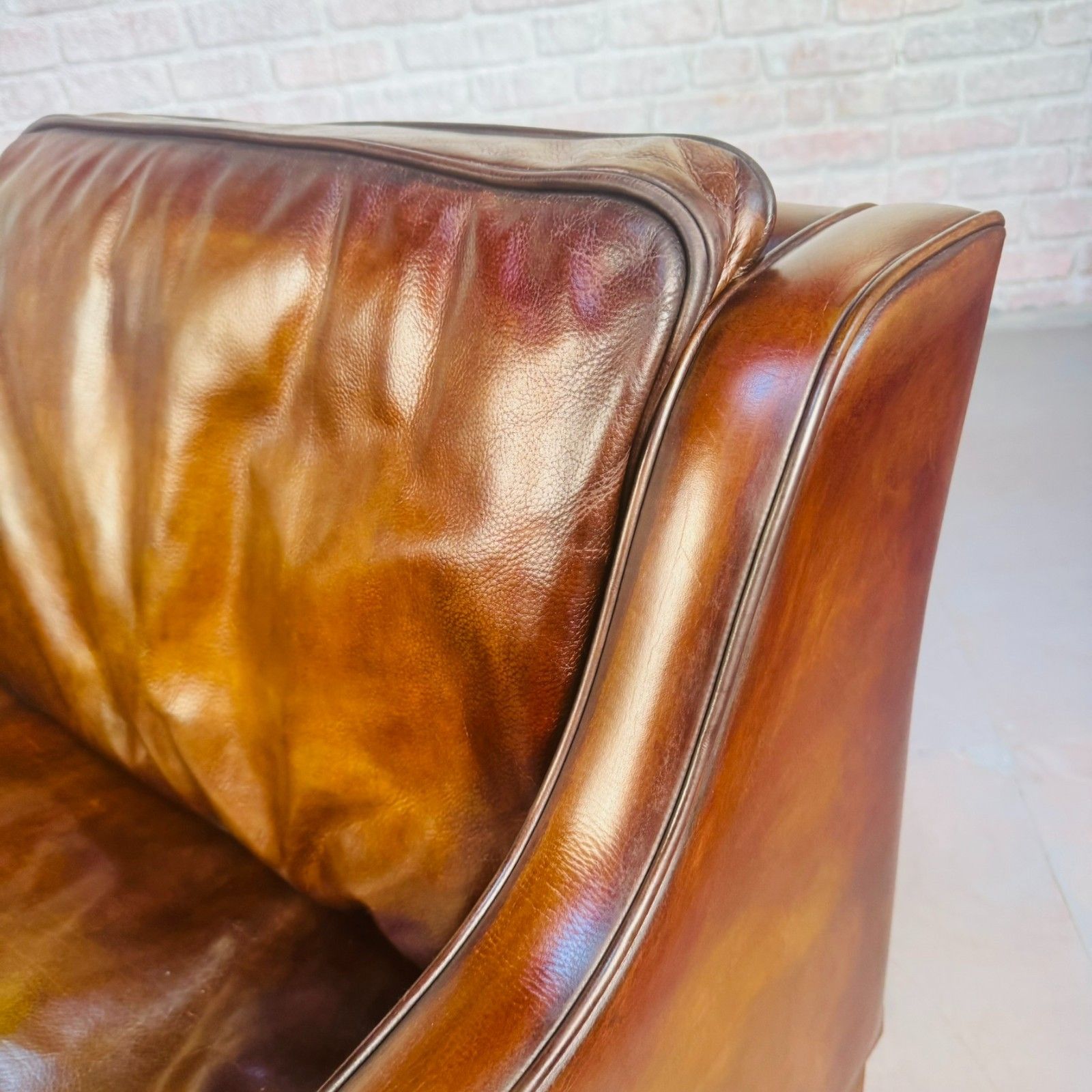 1843.0 Pair Of Tan Leather Børge Mogensen Style Danish Armchairs – Hand Dyed Patina photo