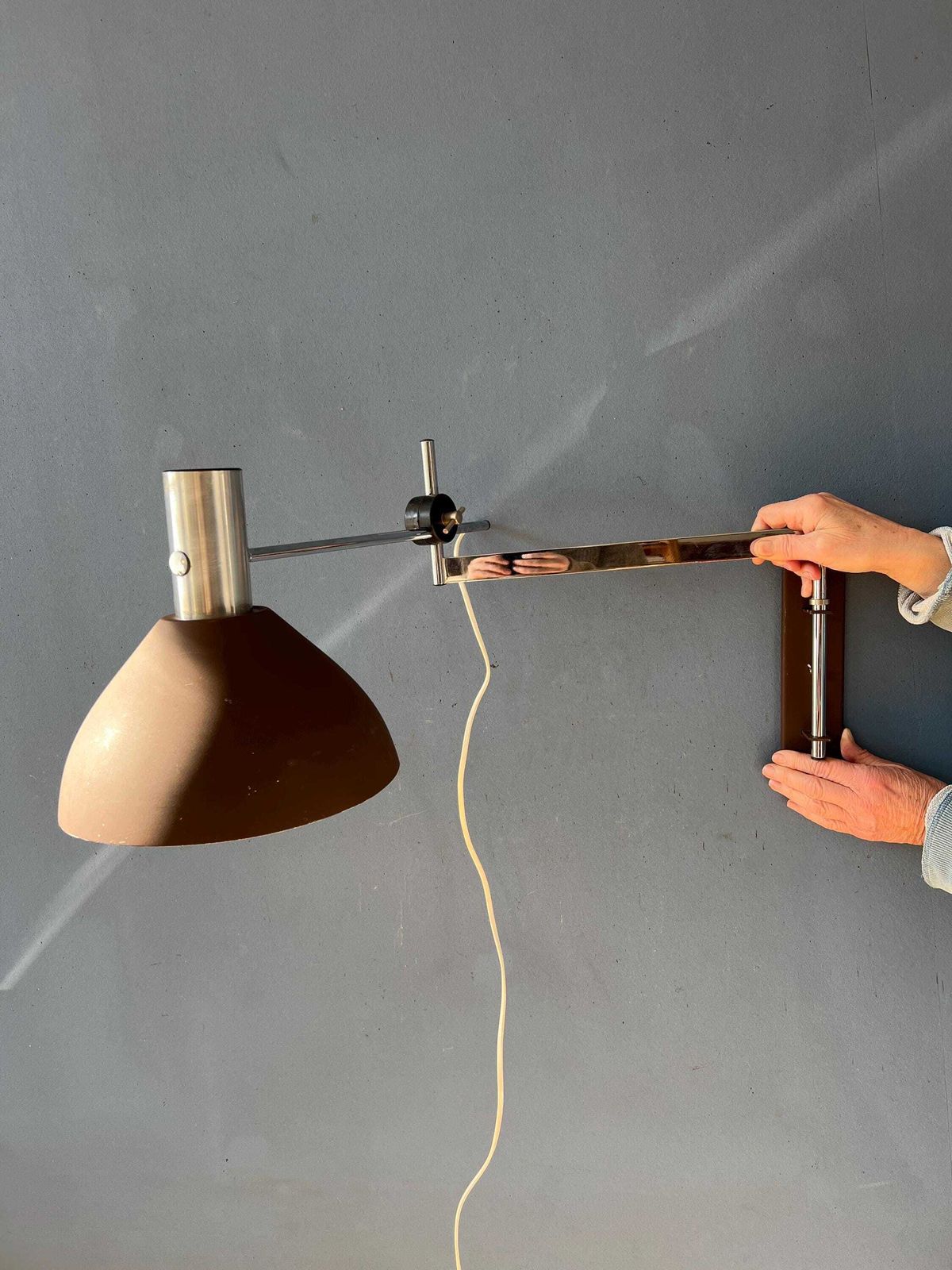 Dijkstra Swivel Arm Mid Century Wall Lamp With Brown Shade photo for sale
